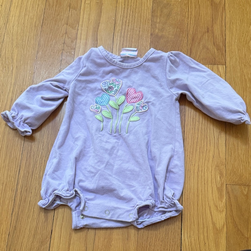 Lavender Kids Long Sleeve Bubble with Heart and Flower Design Stitchy Fish